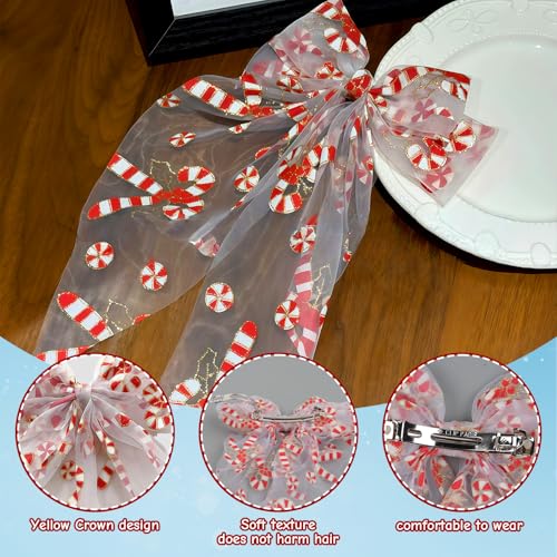 Lazo de cabello con bastón de caramelo navideño para mujer, pinzas grandes para cabello, accesorios para fiestas miniatura 3