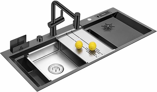 Sink Kitchen Sink Large Black Stainless Steel Nano Sink Multifunctional Kitchen Sink Bathroom Sink Bathroom Sink Sink Set Size 46.5X19.7X8.7INCH Color Black-E, Size 118 * 50 * 22CM Blackc 118