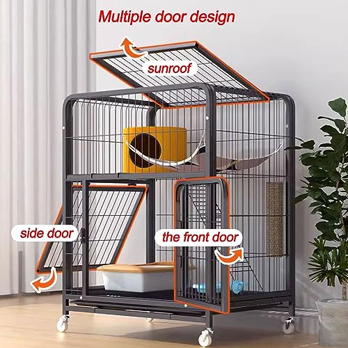 Chenils pour chats d'intérieur 2 couches avec lit pour chat et grand parc fermé