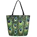 ZzWwR Beautiful Peacock Feathers Print Extra Large Canvas Shoulder Tote Top Handle Bag for Gym Beach Weekender Travel Shopping