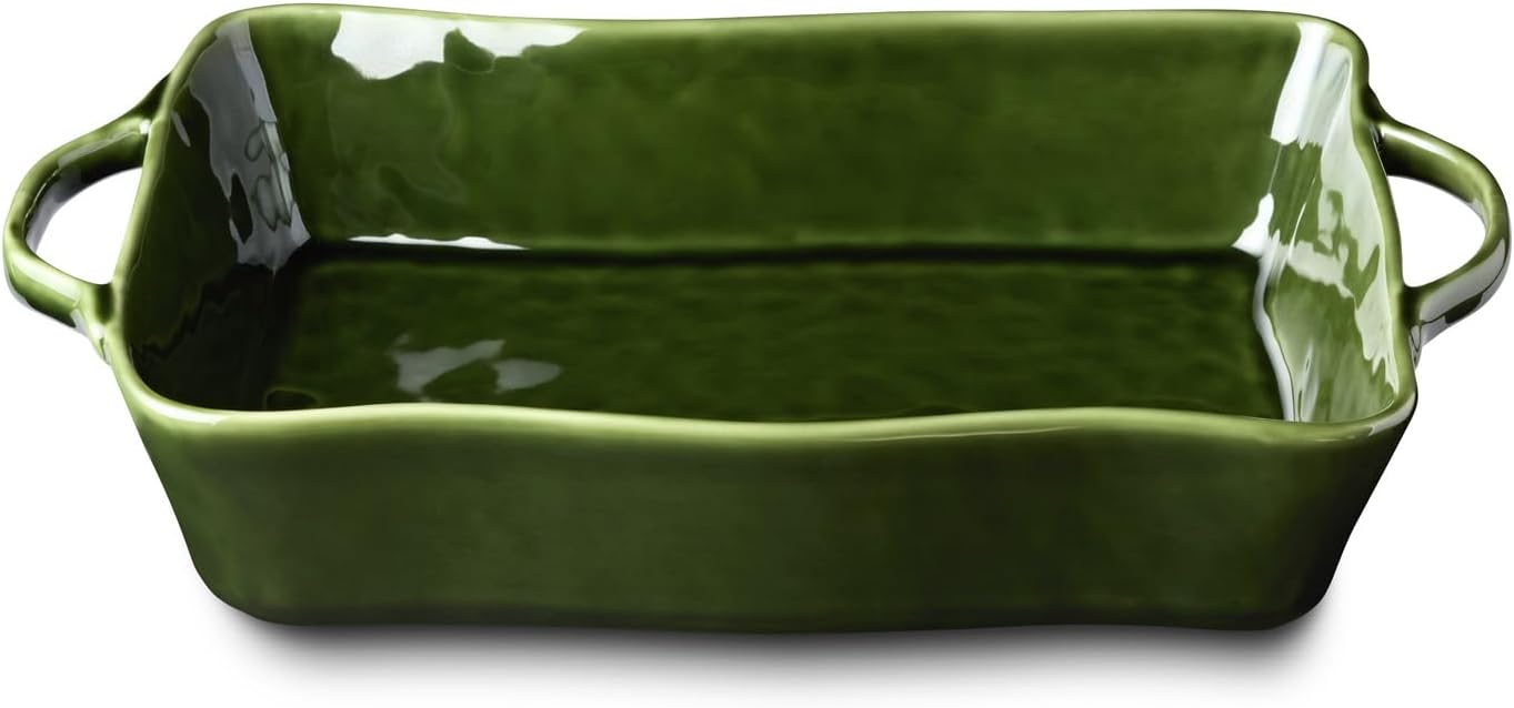 Verde Medium Rectangular Stoneware Baker – 14” x 8.75” x 2.75” – 96oz Deep Dish for Casseroles, Lasagna & Roasting – Oven, Microwave & Dishwasher Safe – Stylish Oven-to-Table Bakeware