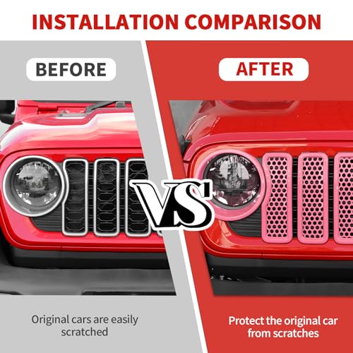 Image of 9PCS Headlight Cover & Front Grill Mesh Inserts Compatible with Jeep Wrangler JL JLU 2024+, NOT FIT JL Sport /Sport S (Pink)