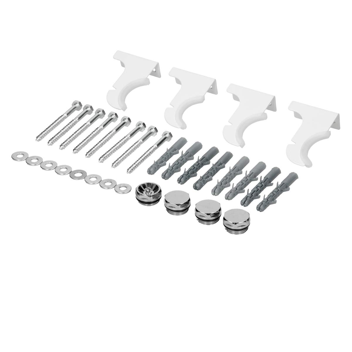 LuxeBath Radiatore da Bagno Stella Monostrato 370 x 1400 mm Termosifone Bianco con Attacco Centrale Set di Attacchi con Termostato Direttamente a Pavimento Calorifero Piatto Scaldasalviette