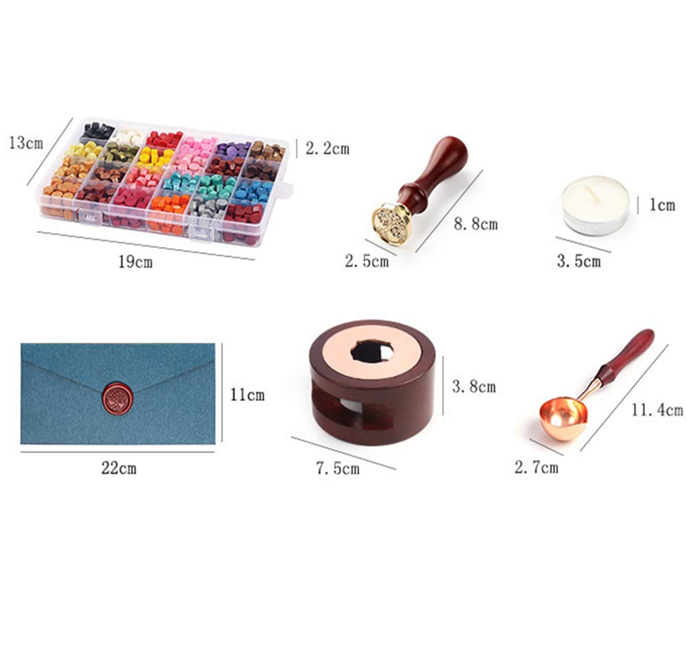600 Stück achteckige Siegel wachs perlen Wachs Siegel Stempel Kit mit 1 Siegelstempel 24 Farbe-Siegelwachs 4 Teelichter 1 Wachs-Löffel für Umschlägen Briefe Hochzeitseinladungen Karten Geschenkbox