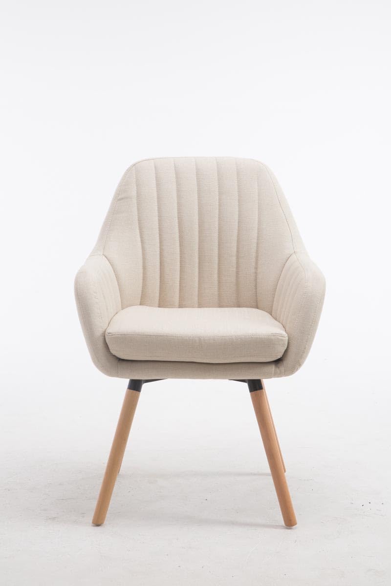 Silla de Visita Florian Tapizada en Tela, Butaca de Salón Nórdica, Silla Comedor Acolchada 53cm Altura Asiento Crema Natura