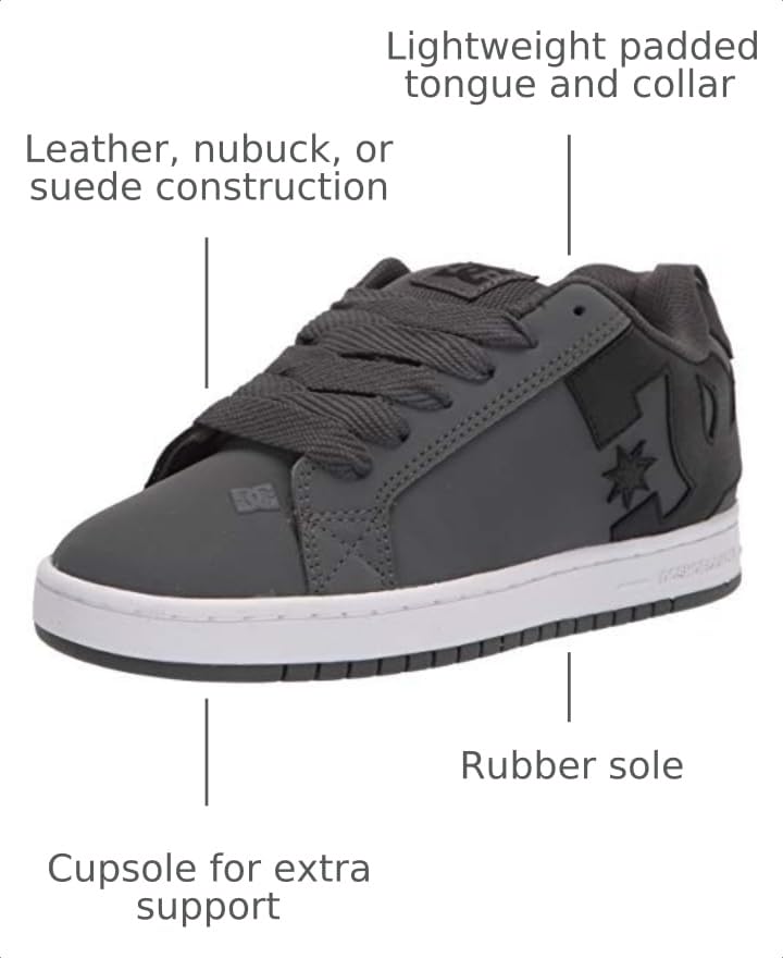Image of DC Men's Court Graffik Skate Shoe, Dark Grey /Black /White,10.5 M US