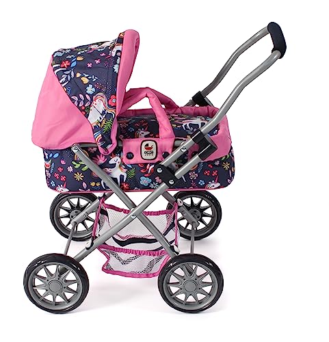 Bayer Chic 2000 - Puppenwagen Smarty, Kleiner Puppenwagen für Kinder ab 2 Jahren, Einhorn, Navy-pink, 555-43