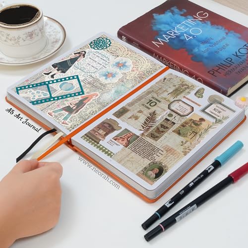 Image of NEORAH - A5 - ART JOURNAL | 200Gsm Dotgrid Notebook |160 Pages(21.0 x 14.8 cm) | Lay Flat |Hard Cover Bullet - Journal | 3 Bookmarks |Elastic Closure| Inner Back Pocket | Ideal-Bujo,Painting (ORANGE)