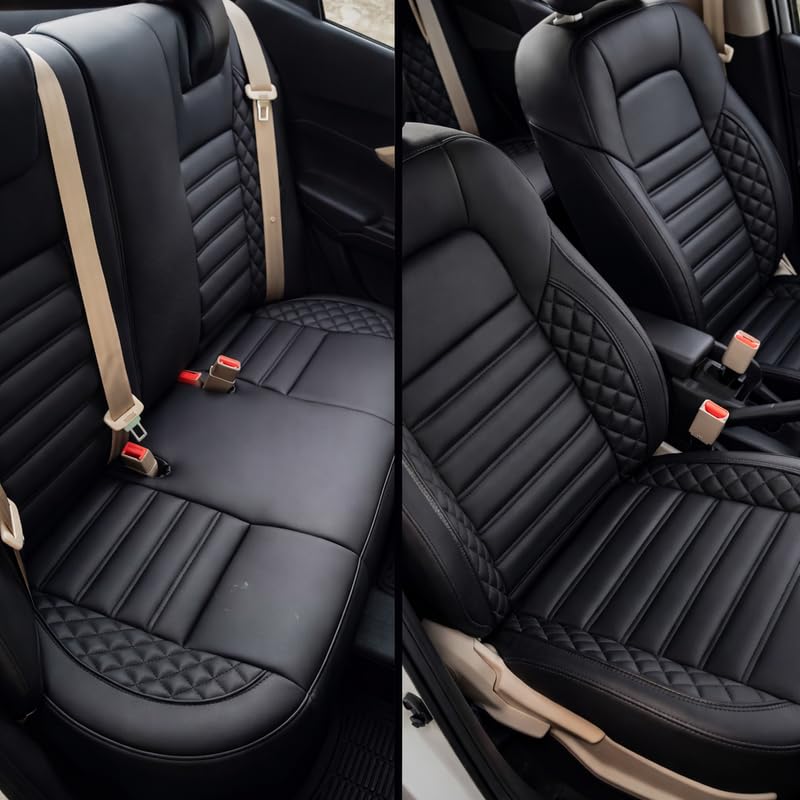 Image of RideoFrenzy Streak Full Black Seat Covers for Maruti New Swift (2024-2026) | Skin Fit Tailor Made | 20mm HDR Foam Luxury Nappa Leather