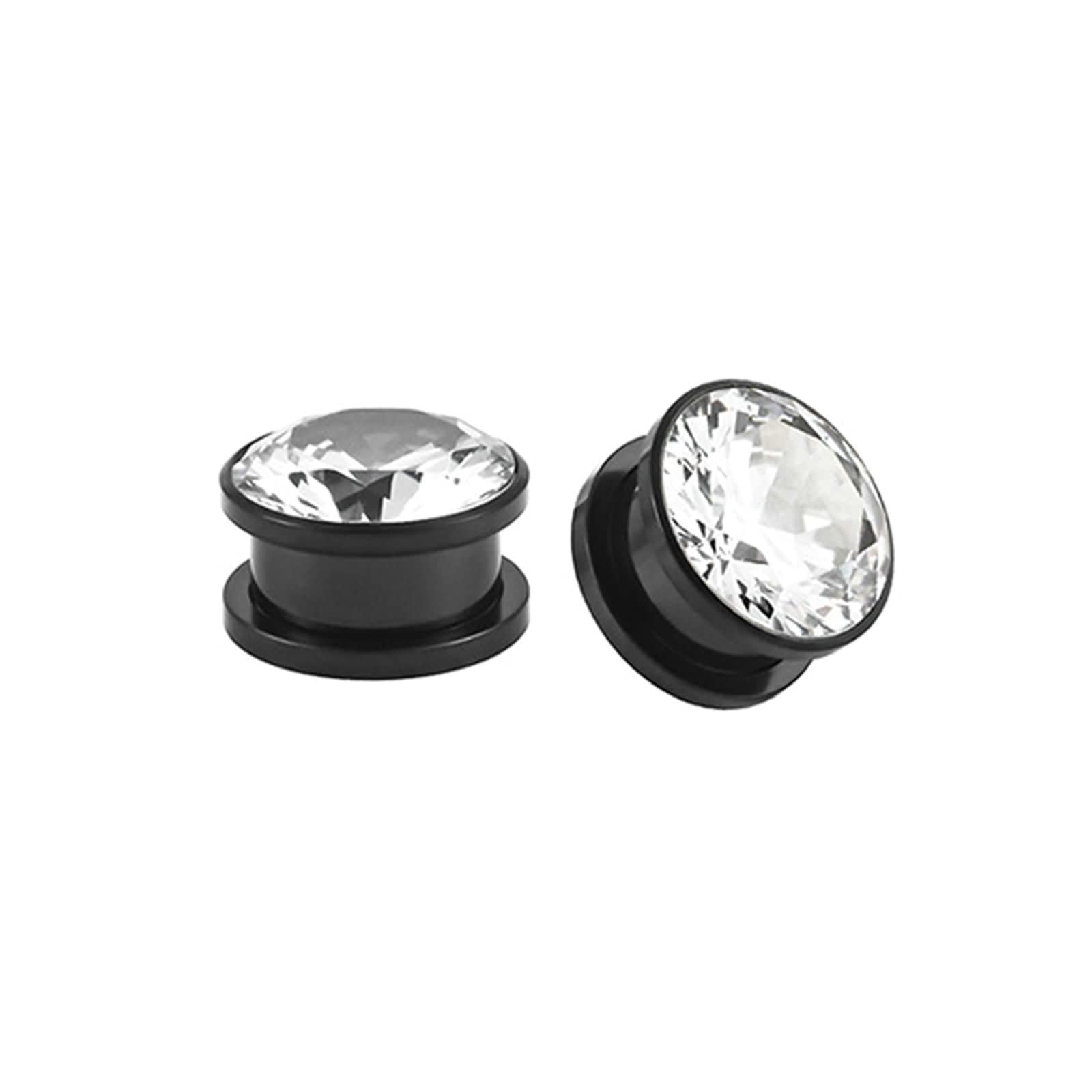Tapones de acero inoxidable para los oídos, calibre de aretes para mujer con circonita cúbica blanca, joyería para hombres, varios tamaños, 2 unidades
