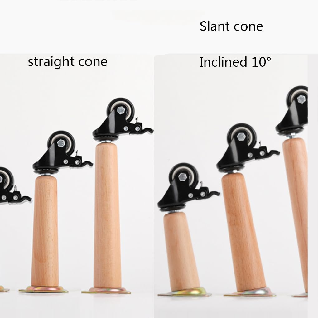 Confezione da 4 gambe regolabili per tavolo, piedini per mobili in legno massiccio con ruote dei freni, design rotondo conico, perfetti per armadi e progetti fai da te (altezza 10 cm)