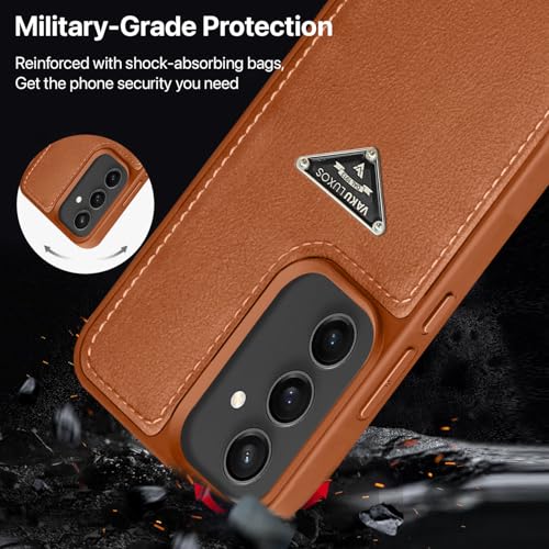 Image of Vaku Luxos Nyxen Back Cover Case for Samsung Galaxy S23 FE Premium Leather Stitched Soft Shockproof Protective TPU Phone Case Camera Screen Protector- Brown
