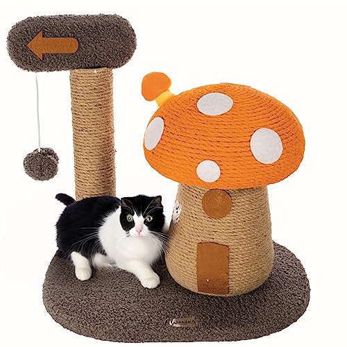 WANEKA - Seta Rascador para Gatos (Naranja) - Rascador con Forma de Seta, Hecho de Cuerda y Madera, Original, Divertido, le encantará a tu Gato