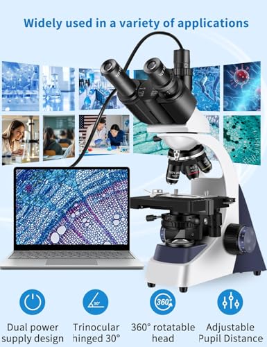 Image of Microscope for Adults 40X-5000X Magnification Lab Grade with Dual Mechanical Stages and HD USB (Compound Microscope)