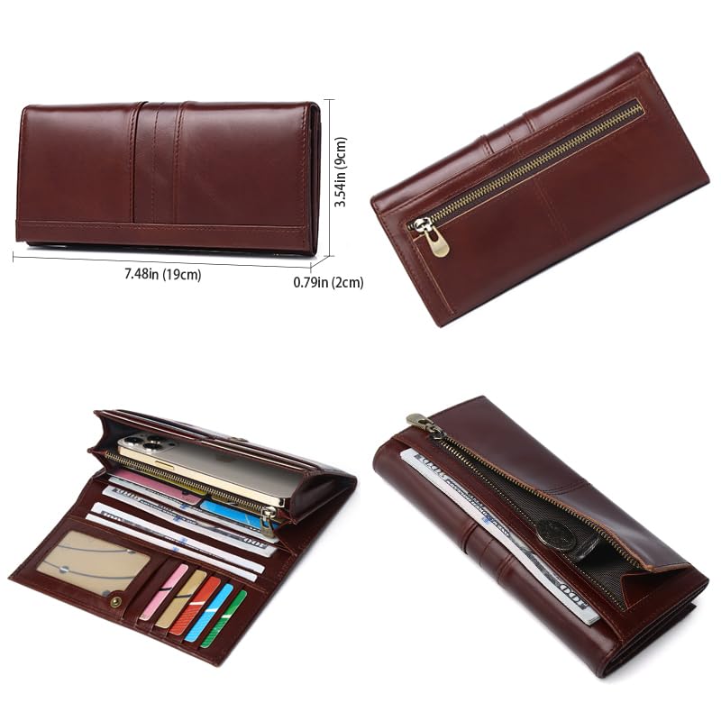 Slim Wallets for Women RFID Blocking Long Ladies Wallet Bifold Womens Leather Wallet with Coin Pocket ID Window, Coffee2