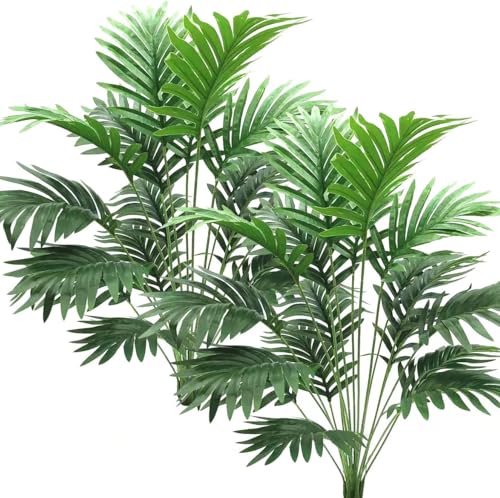 Image of Dekorly Plastic Fake Plants Artificial Floor Plants Large Tropical Palm Tree Tall Monstera Plant in Pot Faux Plants for Indoor Outdoor Home (Areca | Without Pot, Pack of 2), Green
