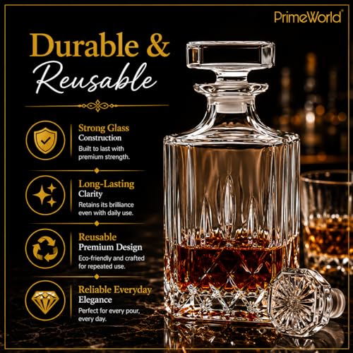 Image of PrimeWorld European Opera Crystal Clear 1 Pcs Glass Decanter Set - Perfect for Whiskey, Scotch, Wine, Vodka, Tequila, Rum etc