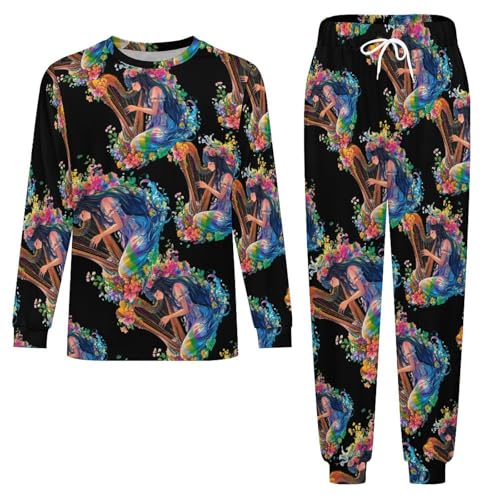 Rainbow Playing Harp Gay Mens Pajamas Set Long Sleeve Sleepwear Pjs Set Shirts And Bottoms Sleep Sets Loungwear4