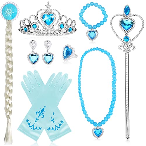 BARAKYEG Disfraz Elsa Accesorios de Vestir Princesa,Disfraces Princesas Elsa,Princesa de la Nieve con Accesorios de Tiara Elsa Varita mágica,Corona disfraz Niña de Cosplay,Cumpleaños,Carnaval y Fiesta