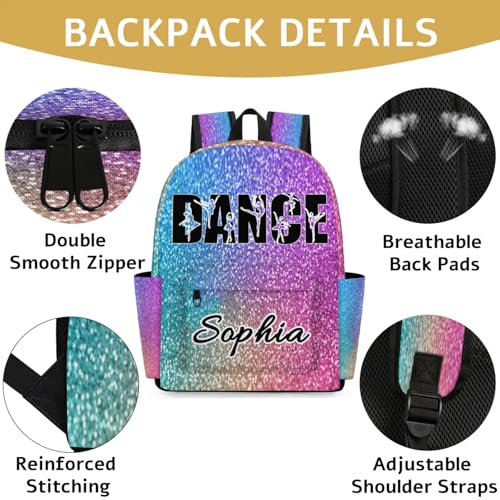 Personalized Dance Backpack Bag for Women, Custom Large Capacity Shoulder Bags, Waterproof Ballet Casual Daypack, Colorful2