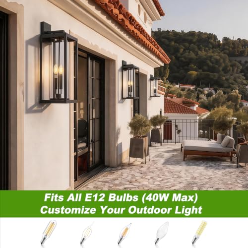 Image of FILIYANO Large 24 Inch Outdoor Wall Light Fixtures, Black, 2-Pack | IP65 Waterproof, Anti Rust, Hardwired, Tempered Glass, E12, 2-light, Modern, Exterior, Porch, Garage and Front Door Lantern