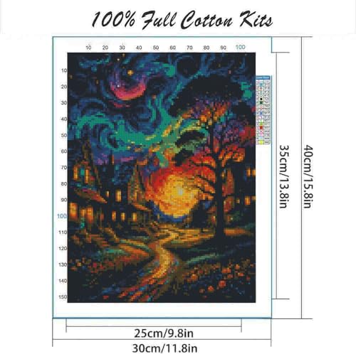 Image of House Cross Stitch Kits for Adults Beginner,Flower Counted Cross Stitch Kits Printed Stitching Cute Patterns Dimensions Needlepoint Art Crafts Embroidery Kits for Adults Beginners (15.7x11.8 inch)