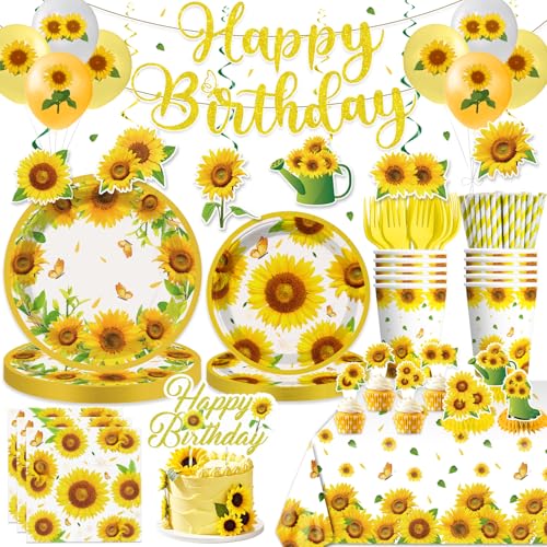 212Pcs Sunflower Birthday Decorations Serves 25 Guests,...