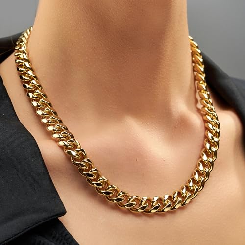 LIFETIME JEWELRY 11mm Cuban Link Miami Curb Chain Necklace for Men Women Diamond Cut 24k Real Gold Plated3