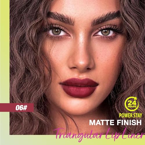 Image of evpct Dark Wine Red Triangle Lip Liner Pencil Stick for Women, Retractable Lips Liner Pen Triangle Tip for Sculpting Filling Plumping, Longwear Lipliners Pencil Vegan Cruelty Free Lip Filler Plumper