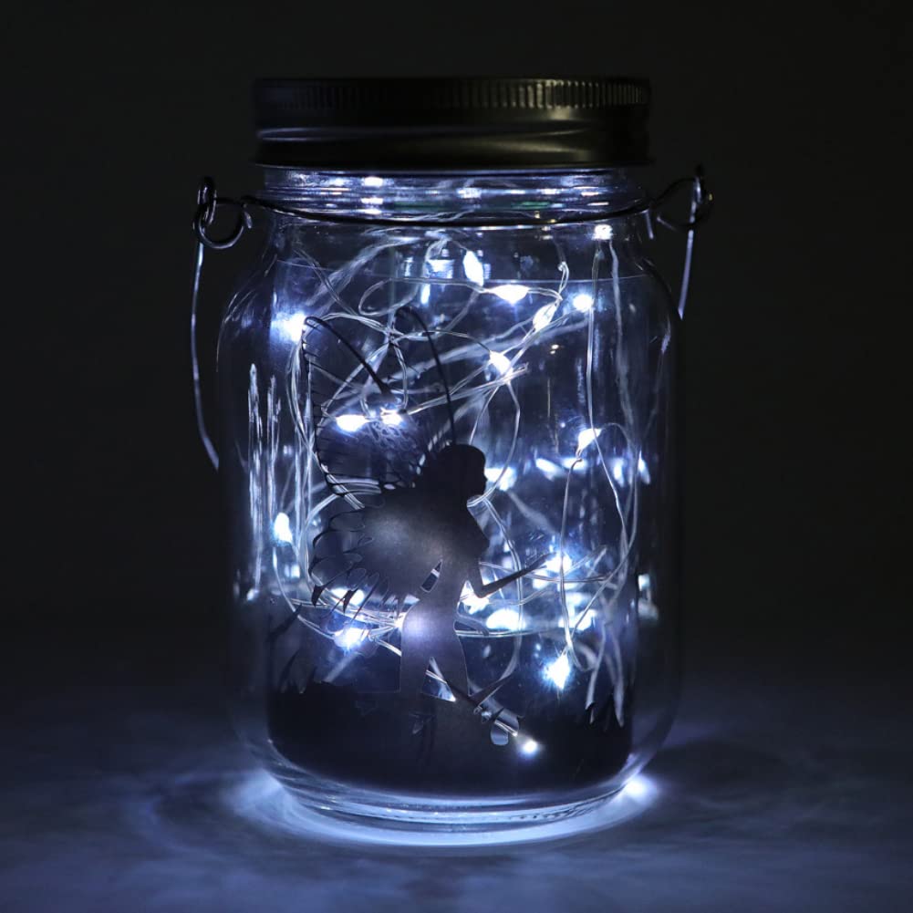 Fairy Solar Jar Light DIY Frosted Glass Jar Decorative Light Hanging Lantern Lamp Garden (White/Transparent Bottle)