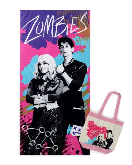 Jay Franco Beach Towel and Tote Bag Set - 16 x 14.5 Canvas Shoulder Handbag with 28 x 58 Super Soft Absorbent 100% Cotton Beach Towel Multi - Disney Zombies 4: Dawn of The Vampires