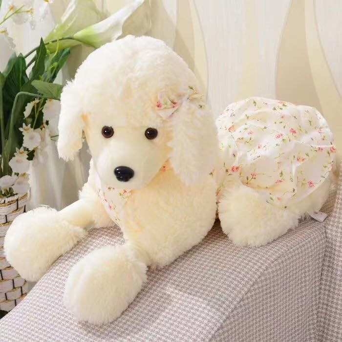 Generisch Doudou chien - Peluche caniche mignon avec robe - Peluche douce à câliner, décoration et cadeau pour les enfants (30 cm)