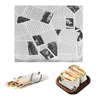 200 Blätter Burger Papier, Deli Papierblätter, 25 x 25 cm Backpapier Zeitungsoptik, Burger Pommes Papier für Korb, Käsepapier für Käse Sandwich Verpackungspapier Wrap Papiers Butterbrot Frites