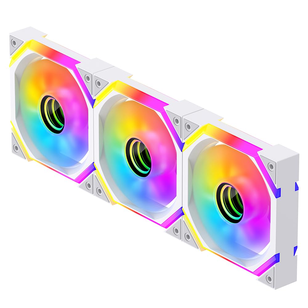 Galaxy SE 120mm ARGB Computer Case Fans,Infinity Mirror RGB Light Effect 5V 3PIN Motherboard Light Sync 800~1600RPM PWM PC Fan Suitable for Computer Case(Triple Pack White Forward)