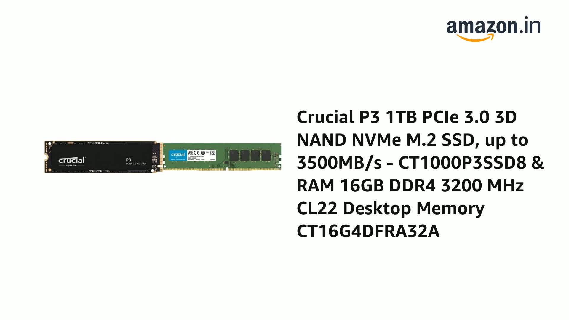 Amazon.in: Buy Crucial P3 1TB PCIe 3.0 3D NAND NVMe M.2 SSD, up to