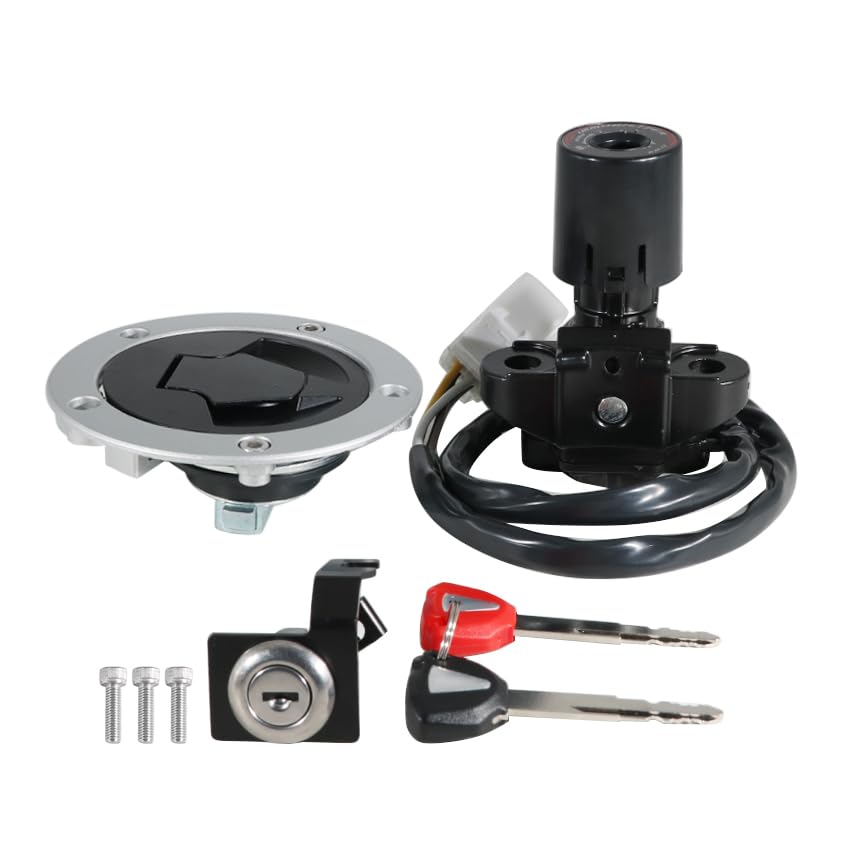Ignition Switch Fuel Gas Cap Seat Lock Keys Replacement Kit for Kawasaki 27005-0568 27045-5492 51049-0030, for Kawasaki ZX1000 Ninja ZX10R 2013-2015