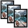 CABBEL Set van 3 fotolijsten DIN A4 21×30 MDF houten lijst met onbreekbaar acrylglas, ideaal voor collages, portretten en certificaten in zwart