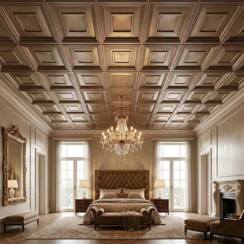 Image of Kayra Decor PVC Ceiling Panel 60x60 cm|Square Panel|Metallic Coffee|25 Tiles Cover 100 Sq Ft| Modern False Ceiling|Royal & Elegant Finish