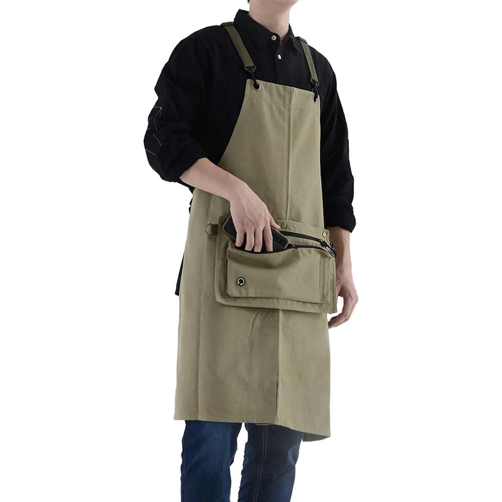 Delantal multiusos para cocina, jardinería, restaurante, barbacoa, color caqui, 81 x 73 cm