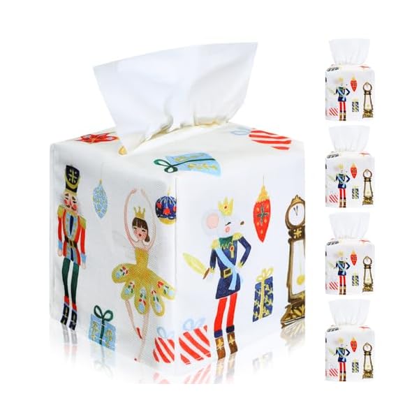  4-Pcs-Christmas-Tissue-Box-Cover-Cube-Nutcracker-Tissue-Holder-Square-Holiday-Tissue-Paper-Cover-with-Bottom-Belt-for-Kitchen-Bathroom-Countertop-Tabletop-Living-Room-Office-Decor
