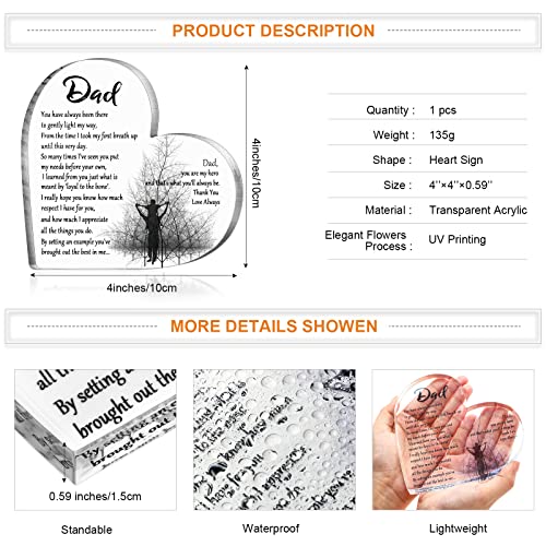 Image of Yookeer Dad Appreciation Gift Acrylic Plaque from Son Daughter, Heart | Blessed Wish Papa Birthday Table Centerpiece, for Father 50th 60th 70th 80th Birthday, Thanksgiving Christmas Decor