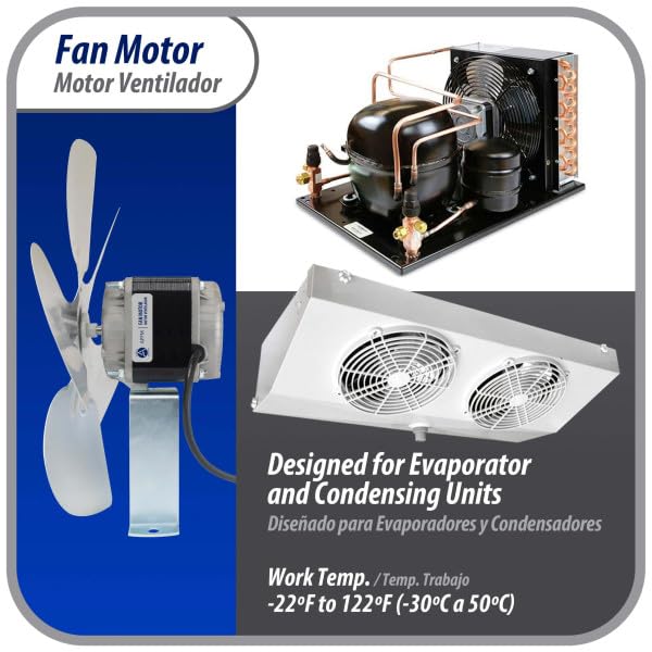 Appli Parts APFM-341E 34W Refrigeration Condenser and Evaporator Motor 115V 60Hz 1.5A 1450rpm Includes Base and 12in Aluminum Fan Blade CCW Shaft end Universal fit