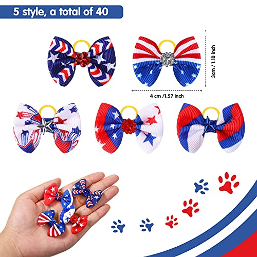 Waydress Patriotic Dog Hair Bows for 4th of July 40 Pieces/ 20 Piars Pet Dog Rhinestone Hair Bows with Rubber Bands… - Image 4