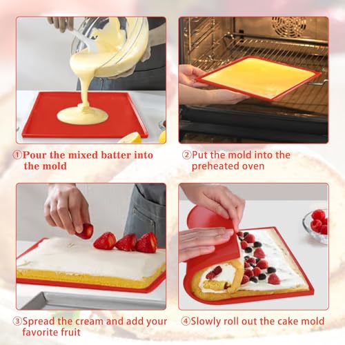 DTYGUIXE 2 Stück Silikon Backblech Rollmatte Biskuitrollenmatte Antihaftbeschichtet Silikonbackmatte Swiss Roll Backmatte 30.5 * 25.8 * 1cm Silikon-Kuchenrollenmatte Biskuitrolle Backform für Kochen