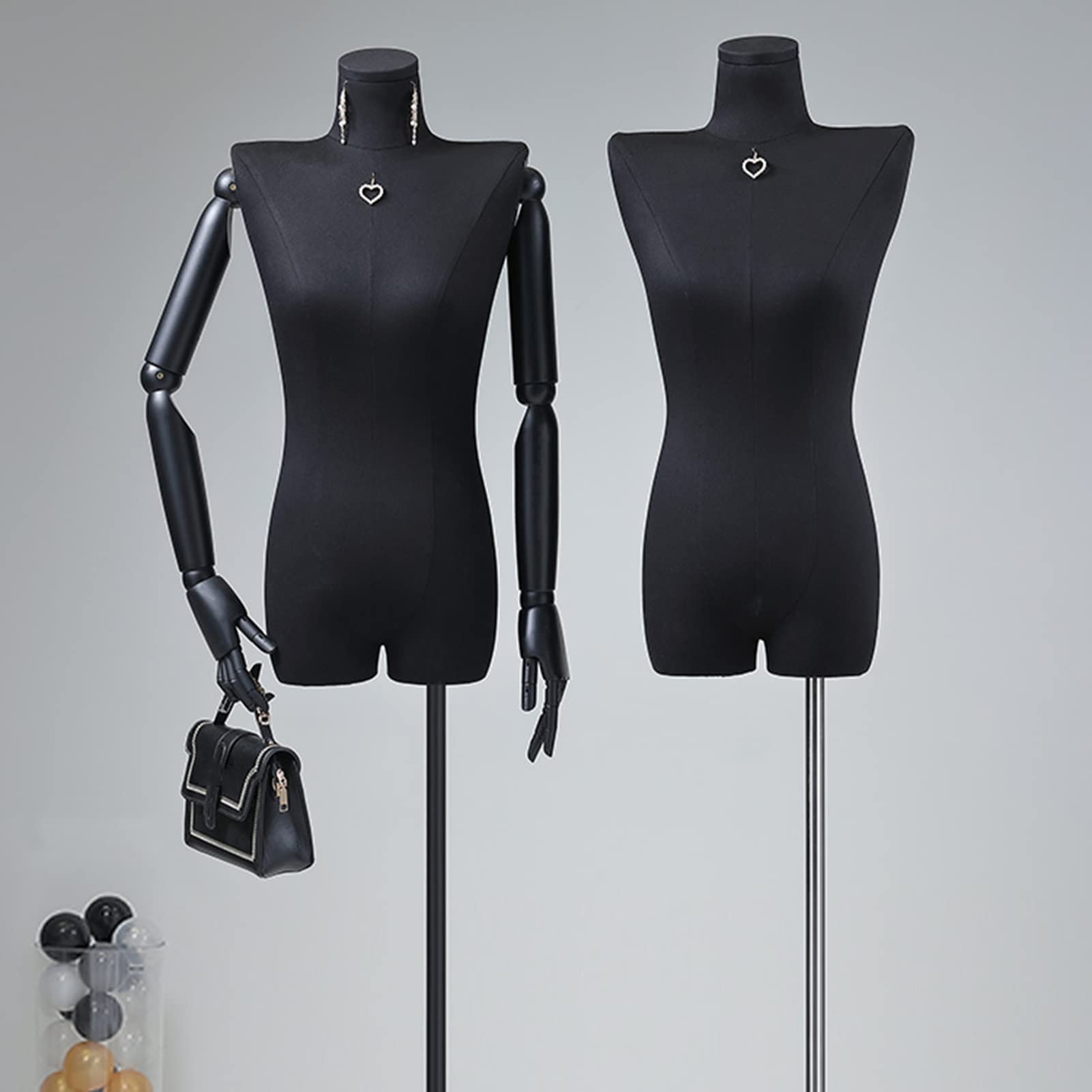 sdneNest Manichino da sarto con busto femminile, busto regolabile, con base universale in metallo, per cucito, vetrina, 2 colori, argento-B