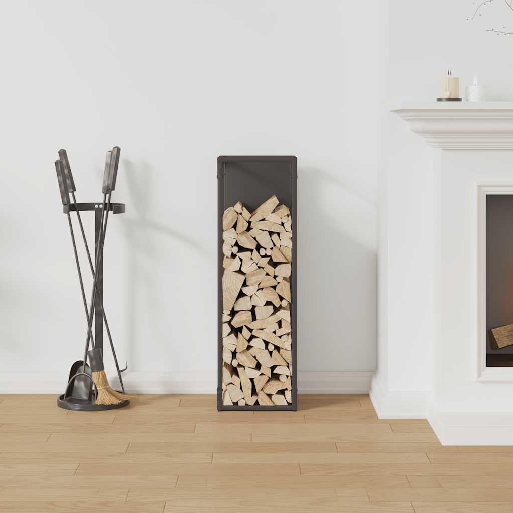 Homgoday Leñero Negro 25x25x80 cm Acero Laminado en frío Estante metálica para leña,Soporte de Almacenamiento para Interiores y Exterior