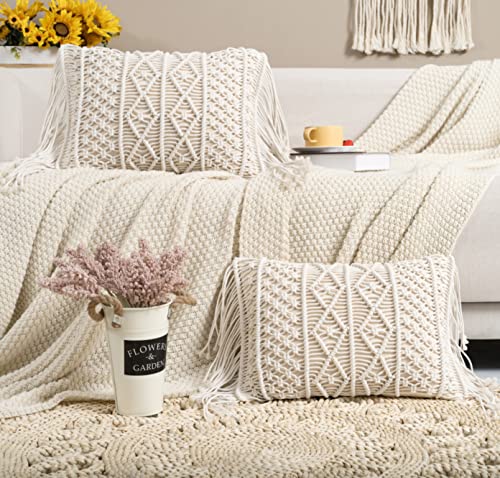 Macrame Lumbar Pillow Cover-Set of 2 with Tassels Rectangualr Cus...