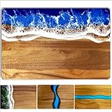 LILKUISYN Handcrafted Acacia Wood Cutting Board Resin Blue Wave Pattern for Kitchen Meal Prep and Serving Versatile Cheese & Charcuterie Board for Meat Vegetable Fruit Gift 15x10 Inch