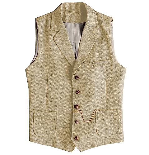 Image of Men's Tweed Suit Vest Western Herringbone Wool Casual Waistcoat for Groomsman