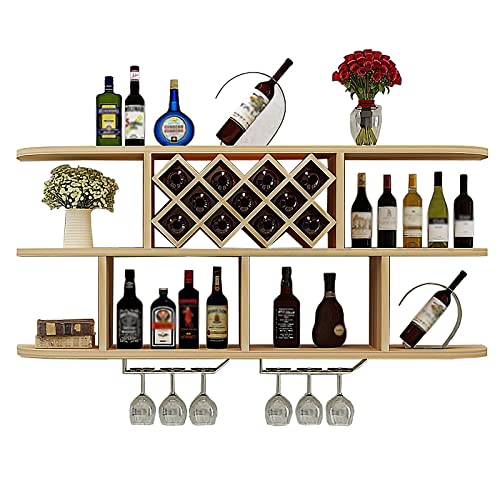 Botellero Industrial de Madera para Pared con Barra Colgante, Soporte para Copas, Almacenamiento para Dormitorio y exhibición Decorativa (Natural, 100 x 24 x 69 cm)